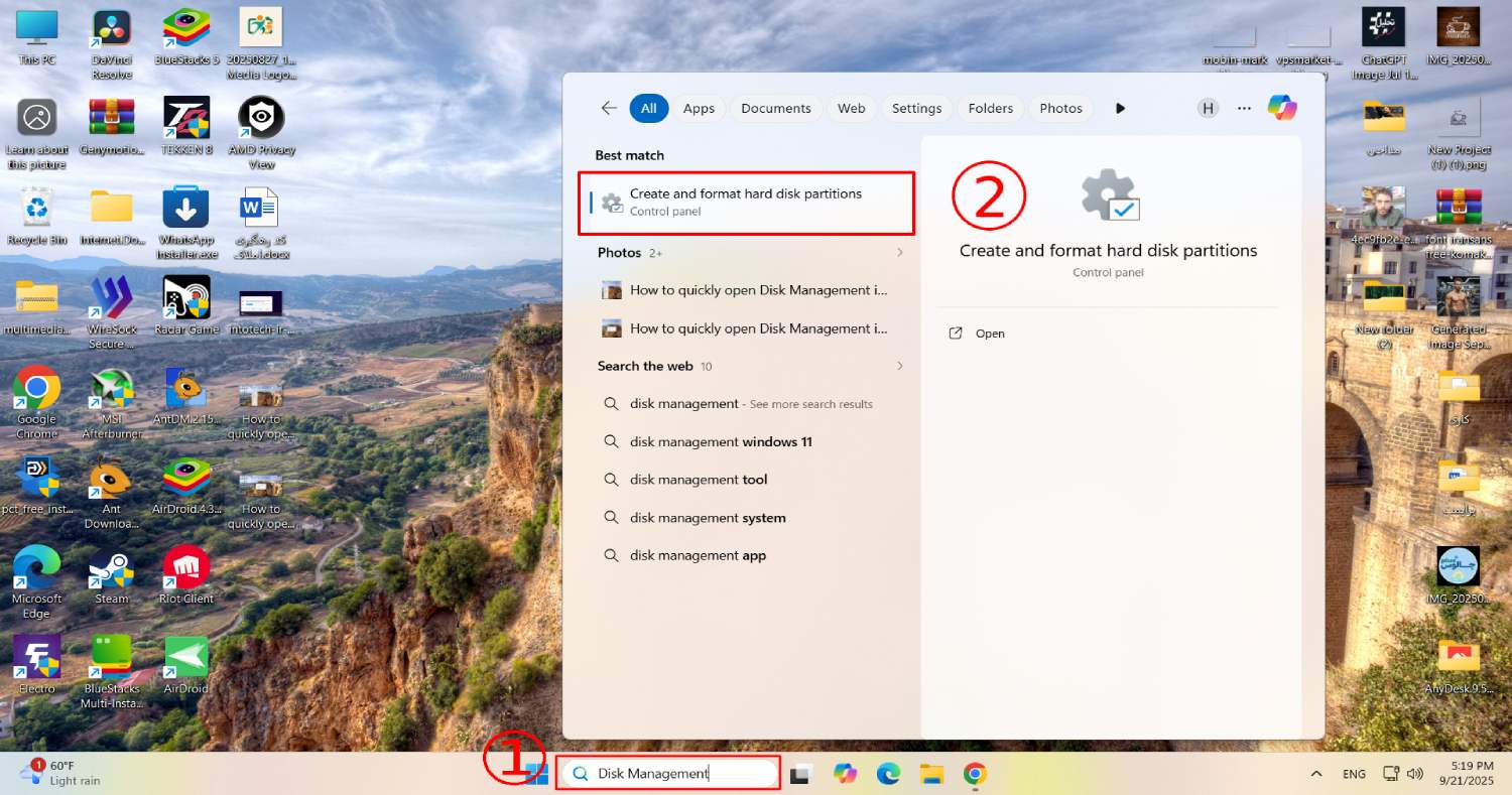 آموزش باز کردن سریع Disk management در ویندوز 10 و 11