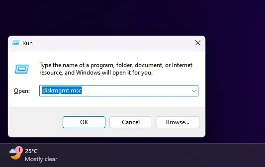جستجوی Disk management در ویندوز 7