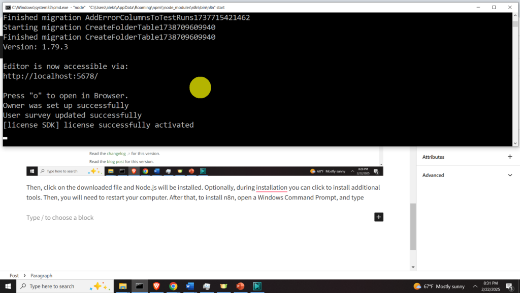 نصب n8n روی ویندوز