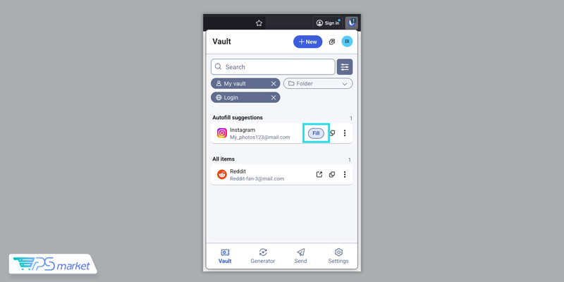 پر کردن خودکار در افزونه Bitwarden