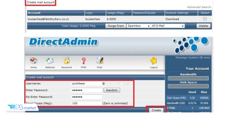 ساخت ایمیل در رابط کاربری قدیمی